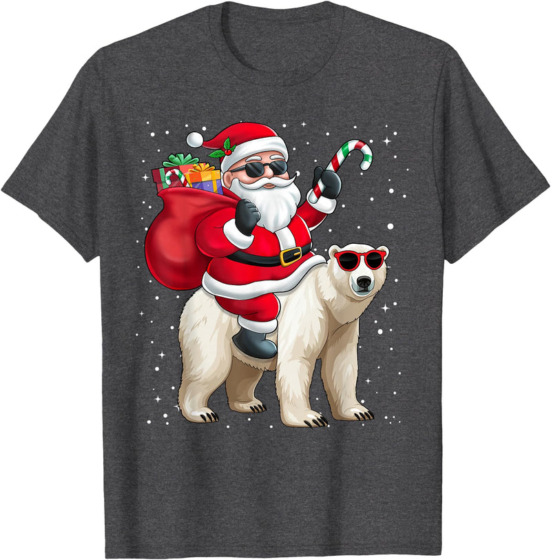 Santa Claus Riding A Polar Bear Xmas Funny Santa Claus Riding A Polar Bear Christmas Boy Girl Kids T-Shirt - Dark Heather Grey