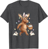 Cute Easter Bunny Rabbit with Eggs Whimsical Moose Design T-Shirt in Dark Heather Grey