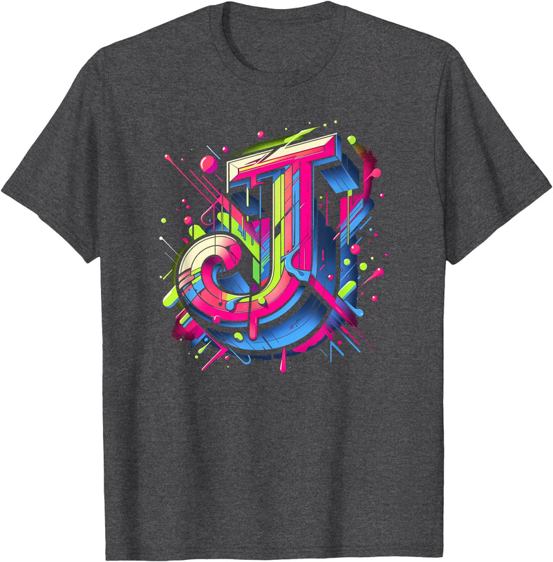 Cool Letter J Alphabet Art Initial Name Letter J Alphabet In Graffiti Art Style T-Shirt - Dark Heather Grey