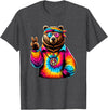 Grizzly Bear Hippie Costumes Peace Sign Tie Dye Grizzly Bear T-Shirt - Dark Heather Grey
