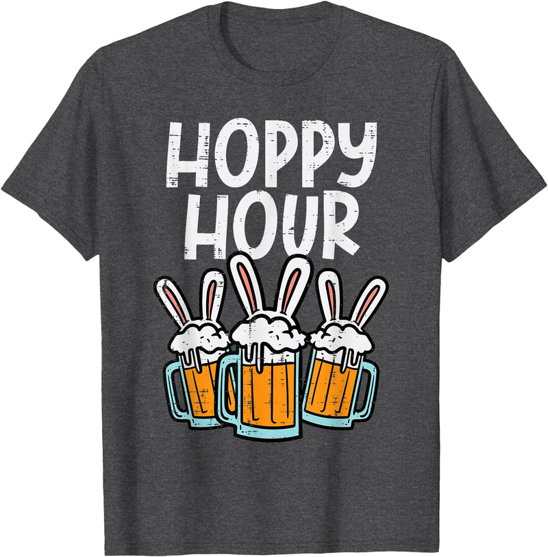 Hoppy Bunny Rabbit Ear Funny Happy Easter Day Men Women T-Shirt in Dark Heather Grey