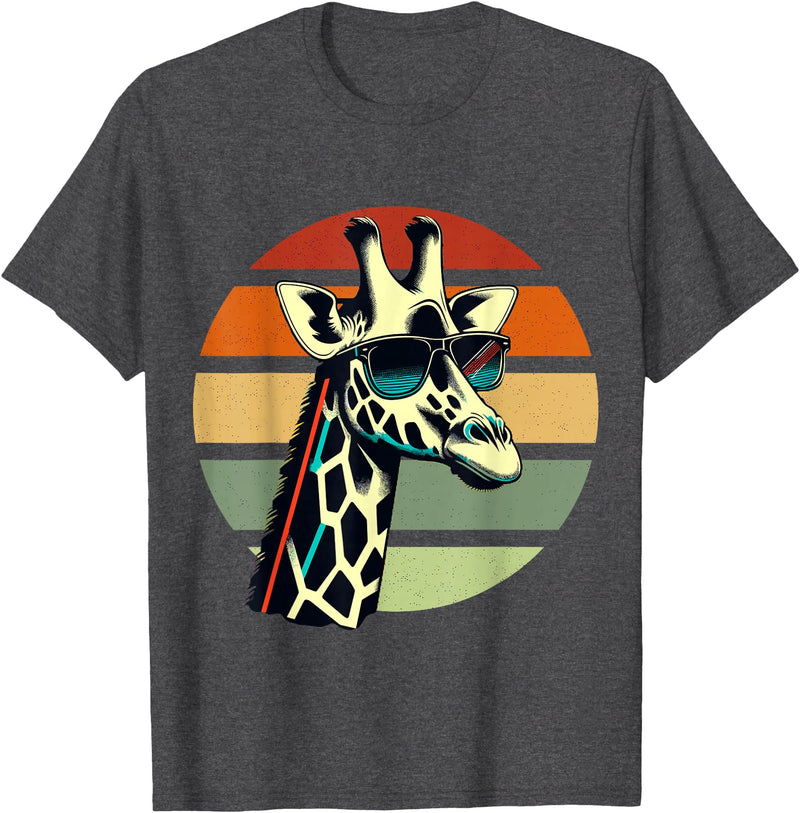 Humorous Gifts for Giraffe lover Giraffe Vintage Sunglasses T-Shirt - Dark Heather Grey