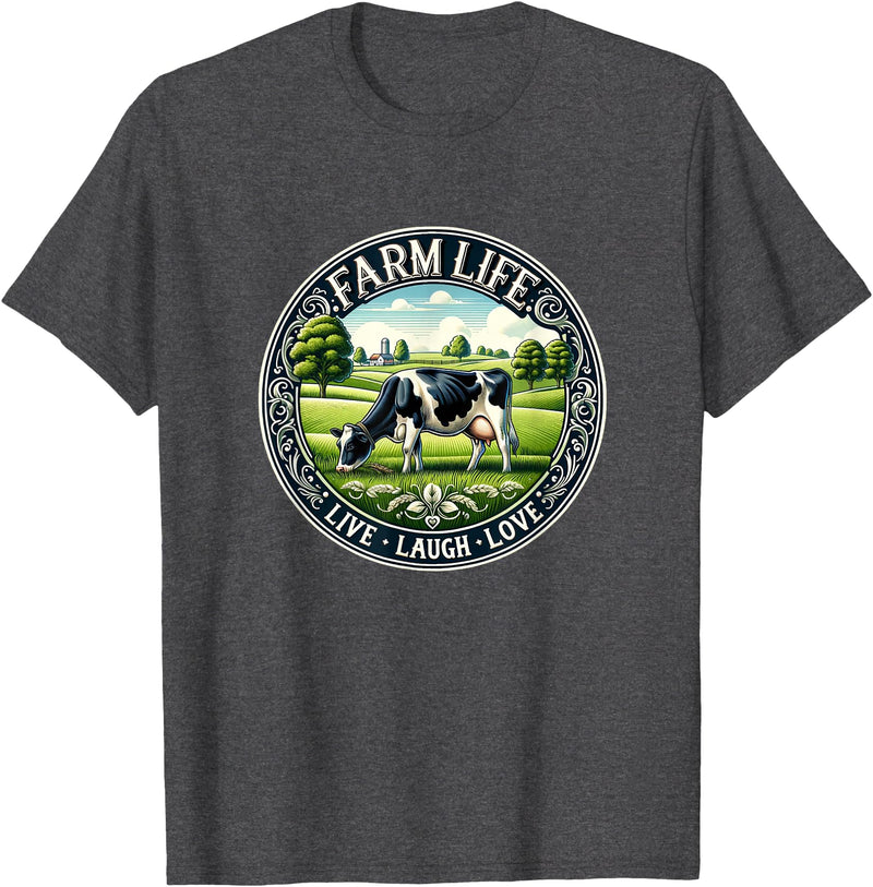 Farm Life Live Laugh Love Holstein Dairy Cow Farm Life - Live Laugh Love - Holstein Dairy Cow - T-Shirt - Dark Heather Grey