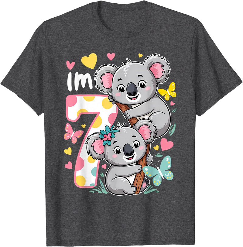 Koala Bear Lover Gift Co. Koala Bear 7th Birthday Girl 7 Year Old Birthday Cute Koalas T-Shirt - Dark Heather Grey