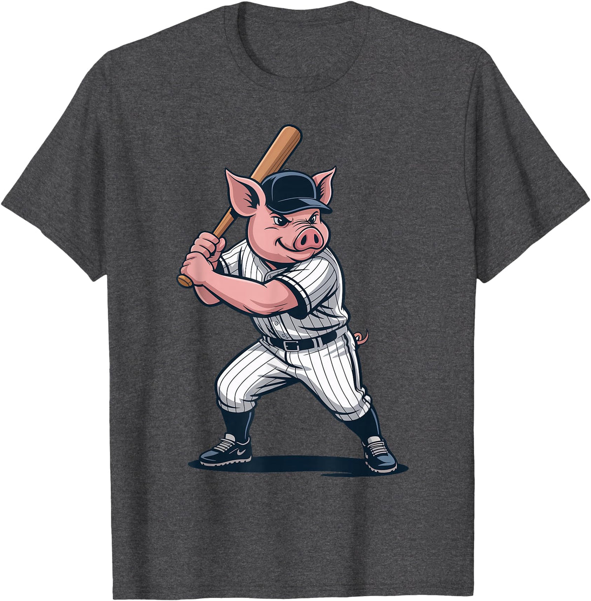 Pig Animal Baseball Lovers Graphic Funny Pig Playing Baseball Artwork Vintage Animal Baseballer T-Shirt - Dark Heather Grey