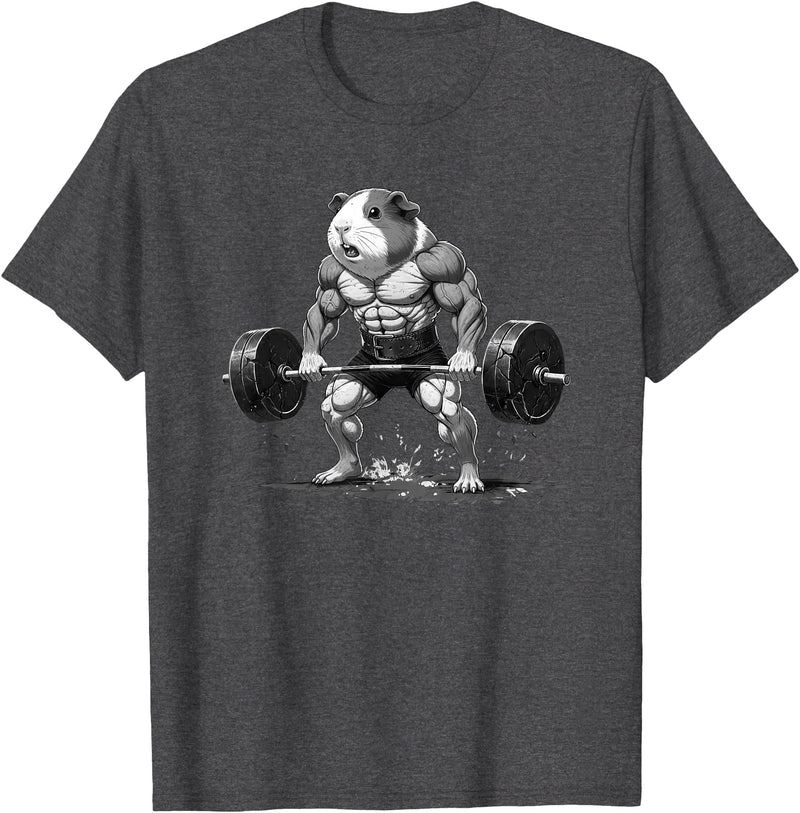 Strong Guinea Pig Lifting Fitness Workout Cool Muscular Guinea Pig Bodybuilder Fitness Power Gym T-Shirt - Dark Heather Grey
