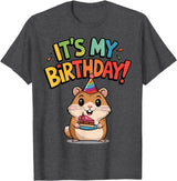 It's My Birthday Cute Hamster for Kid's Party Celebration T-Shirt - Dark Heather Grey