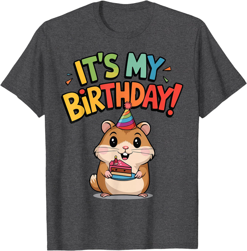 It's My Birthday Cute Hamster for Kid's Party Celebration T-Shirt - Dark Heather Grey
