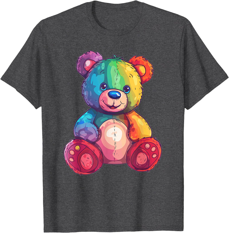Cute Teddy Bear I Teddy Art I Kids Teddy Bear Colorful Teddy Bear T-Shirt - Dark Heather Grey