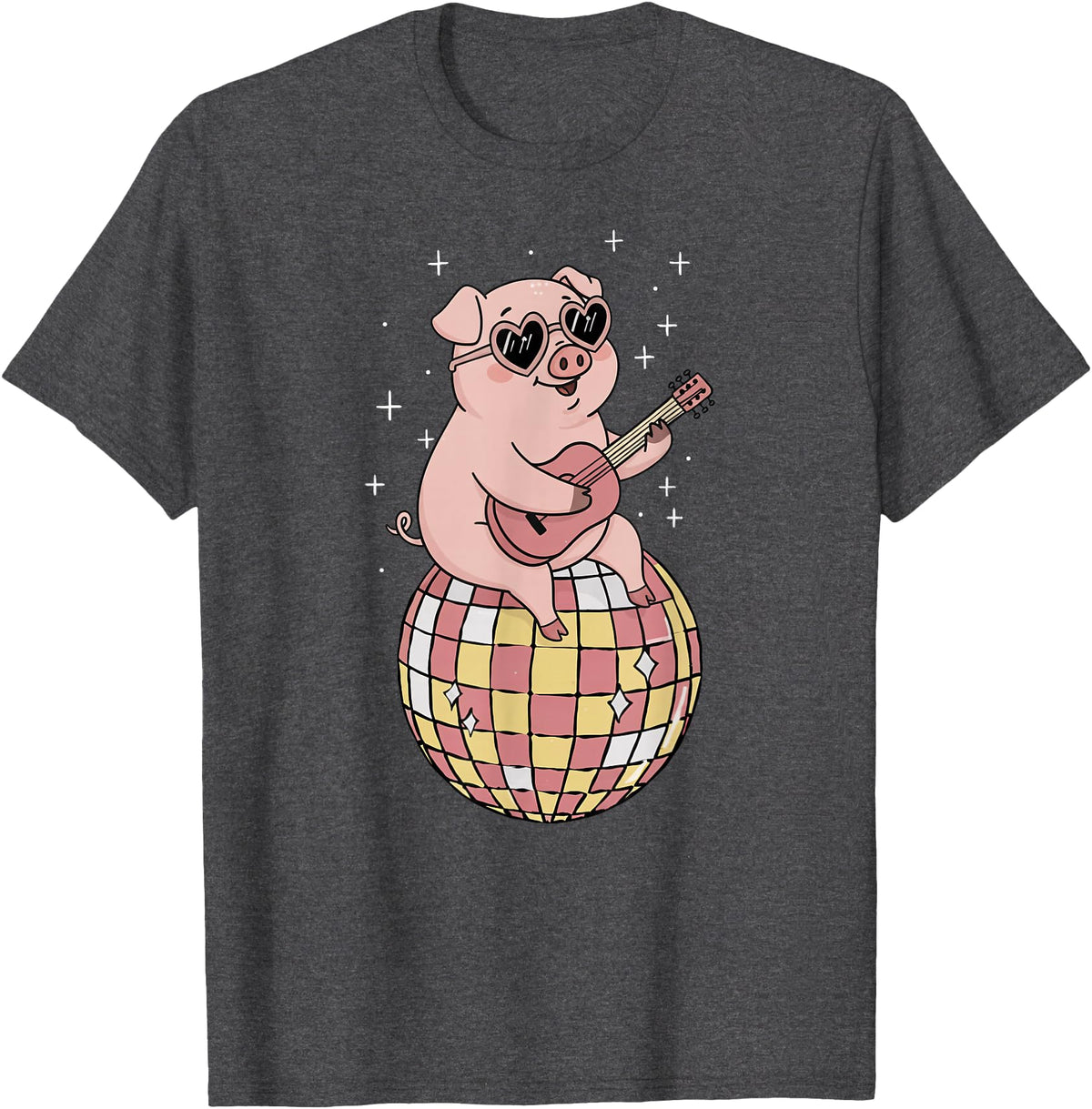 DiscoballAxis1 Funny Pig Disco Dancing Ball Groovy Retro 80s Costume T-Shirt - Dark Heather Grey