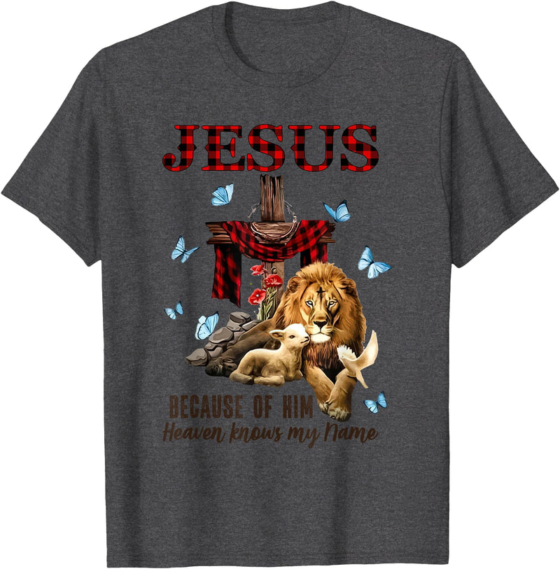 Unknow FAITH Jesus Lion Lamb Heaven Know My Name T-Shirt - Dark Heather Grey