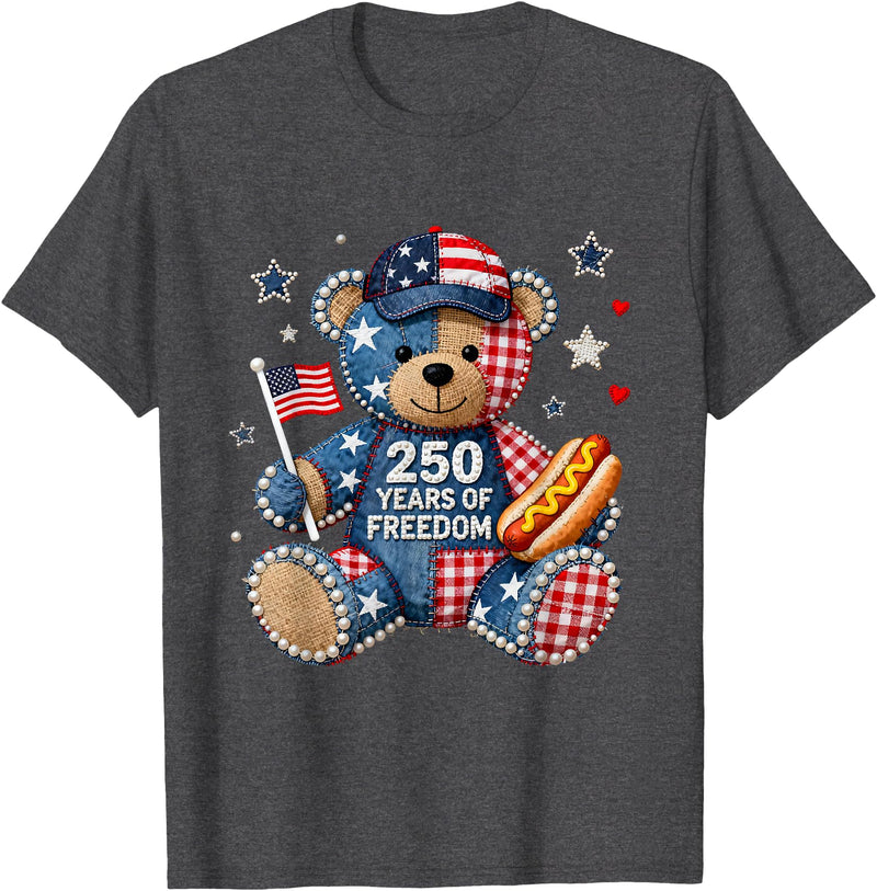 Patriotic Bear USA Vintage Co 250 Years of Freedom Patriotic Bear USA Retro T-Shirt - Dark Heather Grey