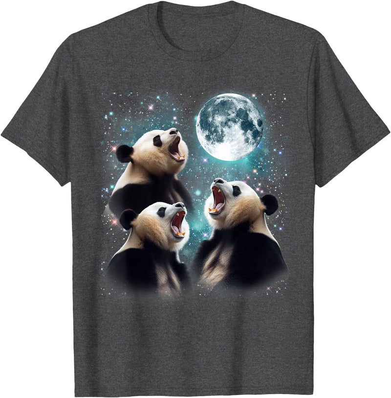 Funny Panda Bear Graphic Tees 3 Panda Moon Howling Panda Head Funny for Men, Women, Kid T-Shirt - Dark Heather Grey