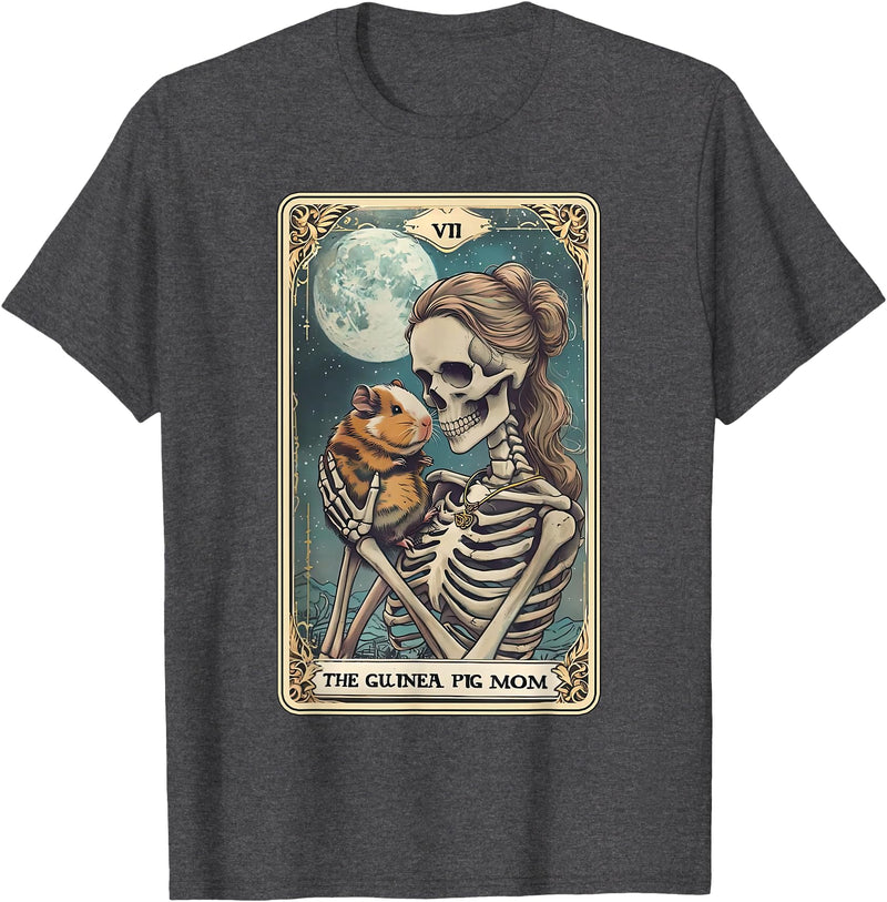 Guinea Pig Skeleton Mom Tarot Card Animal Lover Cute Guinea Pig Skeleton Mom Tarot Card Owner Pet Lover T-Shirt - Dark Heather Grey