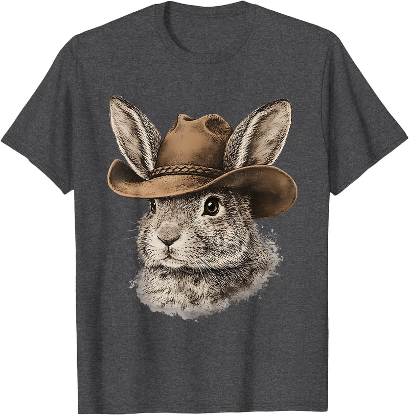 Happy Easter Y'all Rabbit Cowboy Hat Country Western Rodeo T-Shirt in Dark Heather Grey
