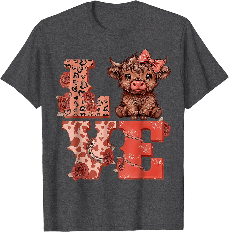 Love Highland Cow t -shir t Love Highland Cow Cute T-Shirt - Dark Heather Grey