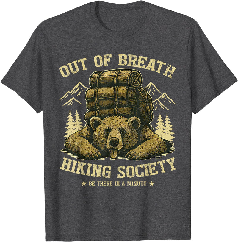 Bear Camp Trekkers Funny Hiking Bear Out of Breath Joke T-Shirt - Dark Heather Grey