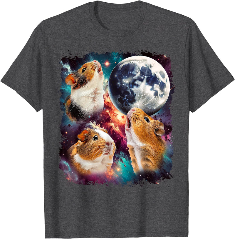 Magic Moon Three Guinea Pig Moon | 3 Guinea Pig Moon Funny Cursed Meme T-Shirt - Dark Heather Grey