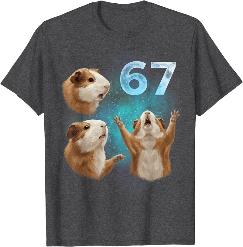 Guinea Pig 67 Meme Trending Vibe 67 Meme Guinea Pig Howling at The Moon Six Seven T-Shirt - Dark Heather Grey