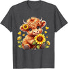 Cute Highland Cow Sunflowers For Girls Cute Highland Cow Sunflowers Girls Women Animal Lovers T-Shirt - Dark Heather Grey