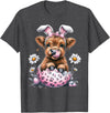 Funny Cow Easter Rabbit Cute Highland Cows Lover Easter Day T-Shirt - Dark Heather Grey