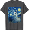 Llama Designs. Llama Alpaka Van Gogh Style Starry Night Funny Graphic T-Shirt - Dark Heather Grey