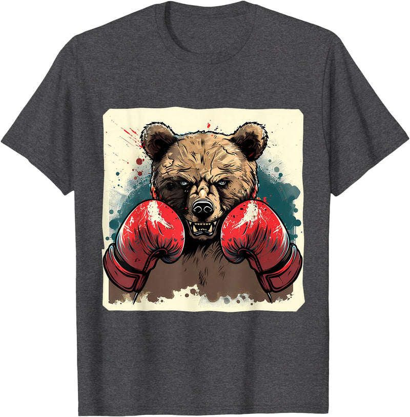 Funny Boxing Animals Boxer Bear With Boxing Gloves Kickboxing Funny Boxing T-Shirt - Dark Heather Grey