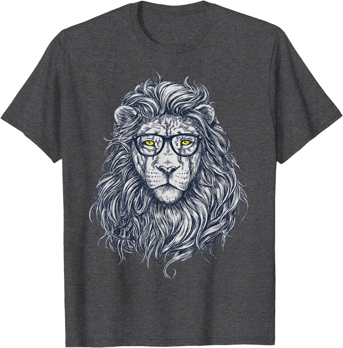 Wise Animal Cool Lion in Glasses Hipster Funny Nerd Humor T-Shirt - Dark Heather Grey