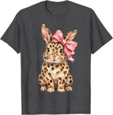 Cute Bunny Leopard Coquette Bow Rabbit Easter Women Girls T-Shirt in Dark Heather Grey