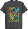 FolkFlight Design Co Bird Hummingbird Floral Folk-Art Colorful T-Shirt - Dark Heather Grey