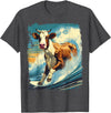 Noah&Friends Pop Art Colorful Cow Surfing T-Shirt - Dark Heather Grey
