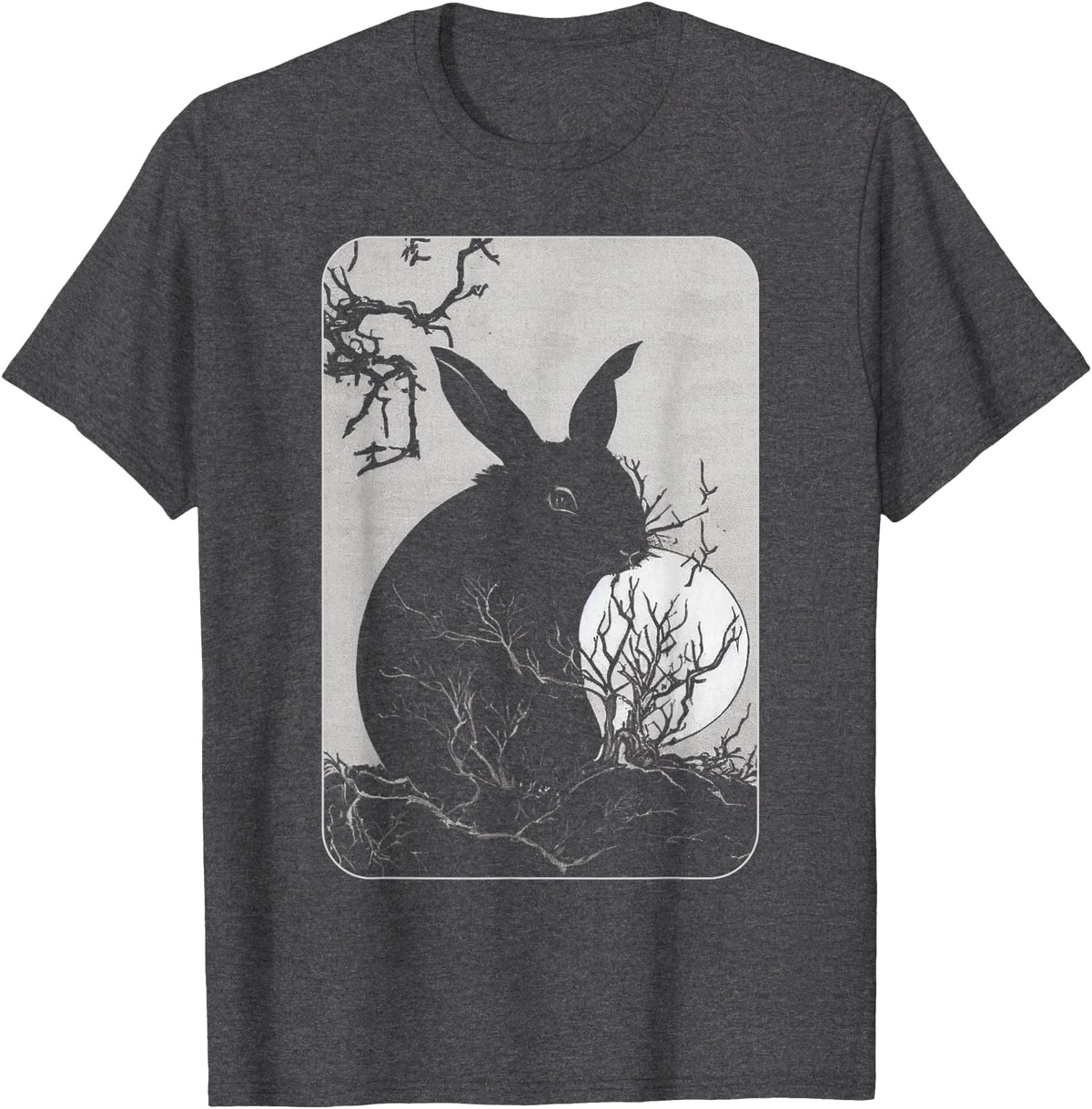 Rabbit Lover, Rabbit and Moon Small T-Shirt in Dark Heather Grey
