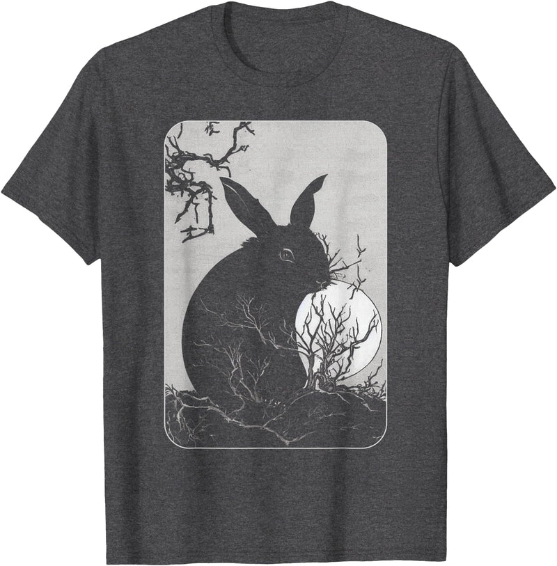 Rabbit Lover, Rabbit and Moon Small T-Shirt in Dark Heather Grey