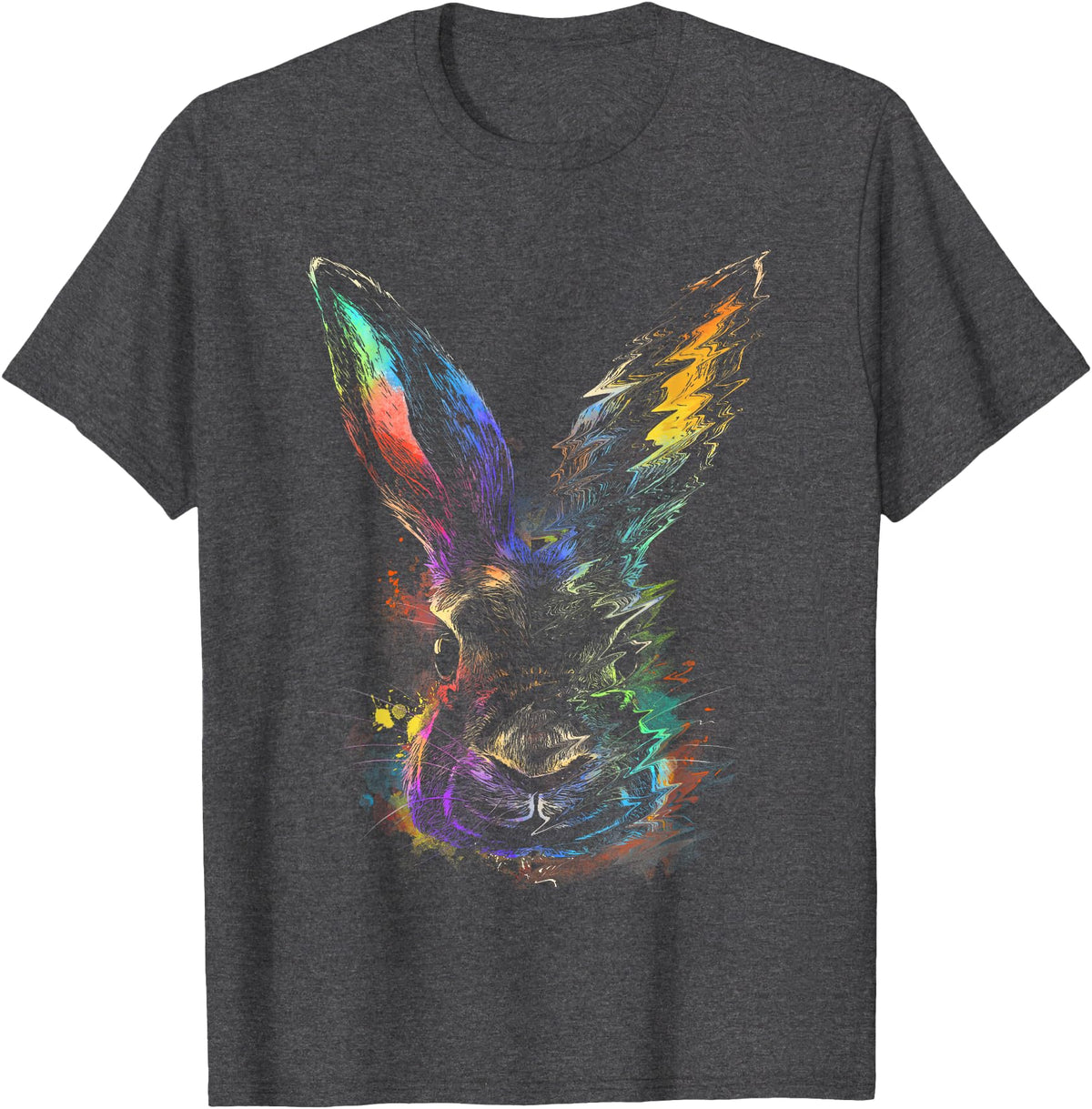 Rabbit Animal Art Colourful Artwork R T-Shirt in Dark Heather Grey