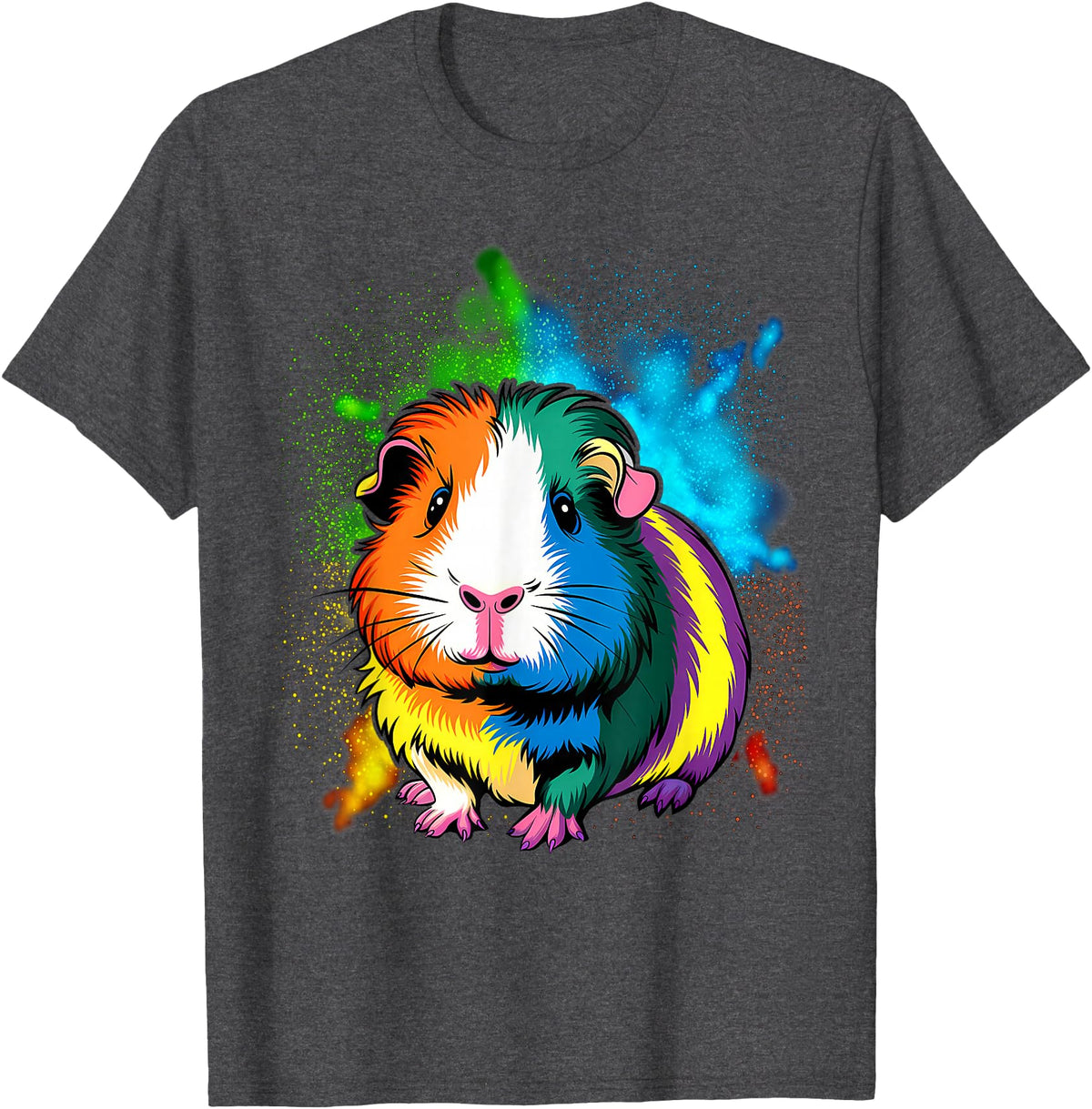 Guinea Pig Lover Gift Co. Cute Guinea Pig Rainbow Design for Guinea Pig Lovers T-Shirt - Dark Heather Grey