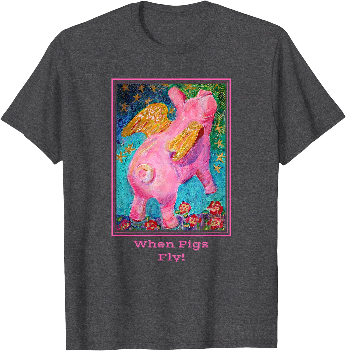 Animal Art T Shirts When Pigs Fly Art T Shirt T-Shirt - Dark Heather Grey