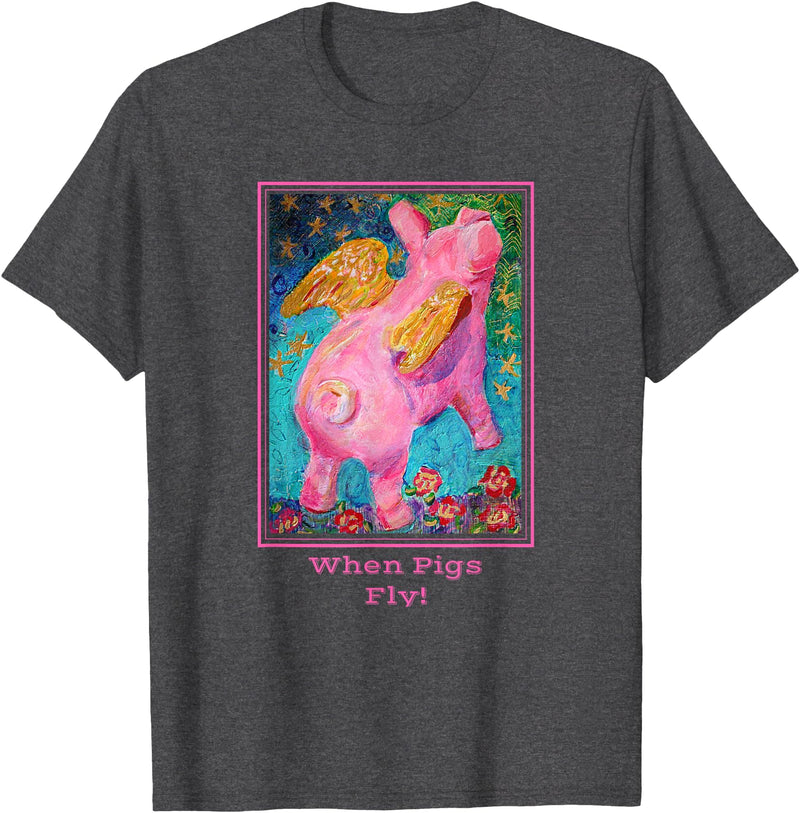 Animal Art T Shirts When Pigs Fly Art T Shirt T-Shirt - Dark Heather Grey
