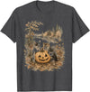 Vintage 90s Cats And Pumpkin Halloween Women Men Funny Retro 90s Kitten Black Cats and Pumpkin Halloween T-Shirt - Dark