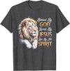Jesus Lion of Judah Christian Tee. Blessed By God - Loved By Jesus Christian Lion T-Shirt - Dark Heather Grey