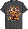 Fall Highland Cow Bow ThanksGiving Ades.shirt Fall Highland Cow Pumpkin Bow Thanksgiving Fall Girl Women T-Shirt - Dark