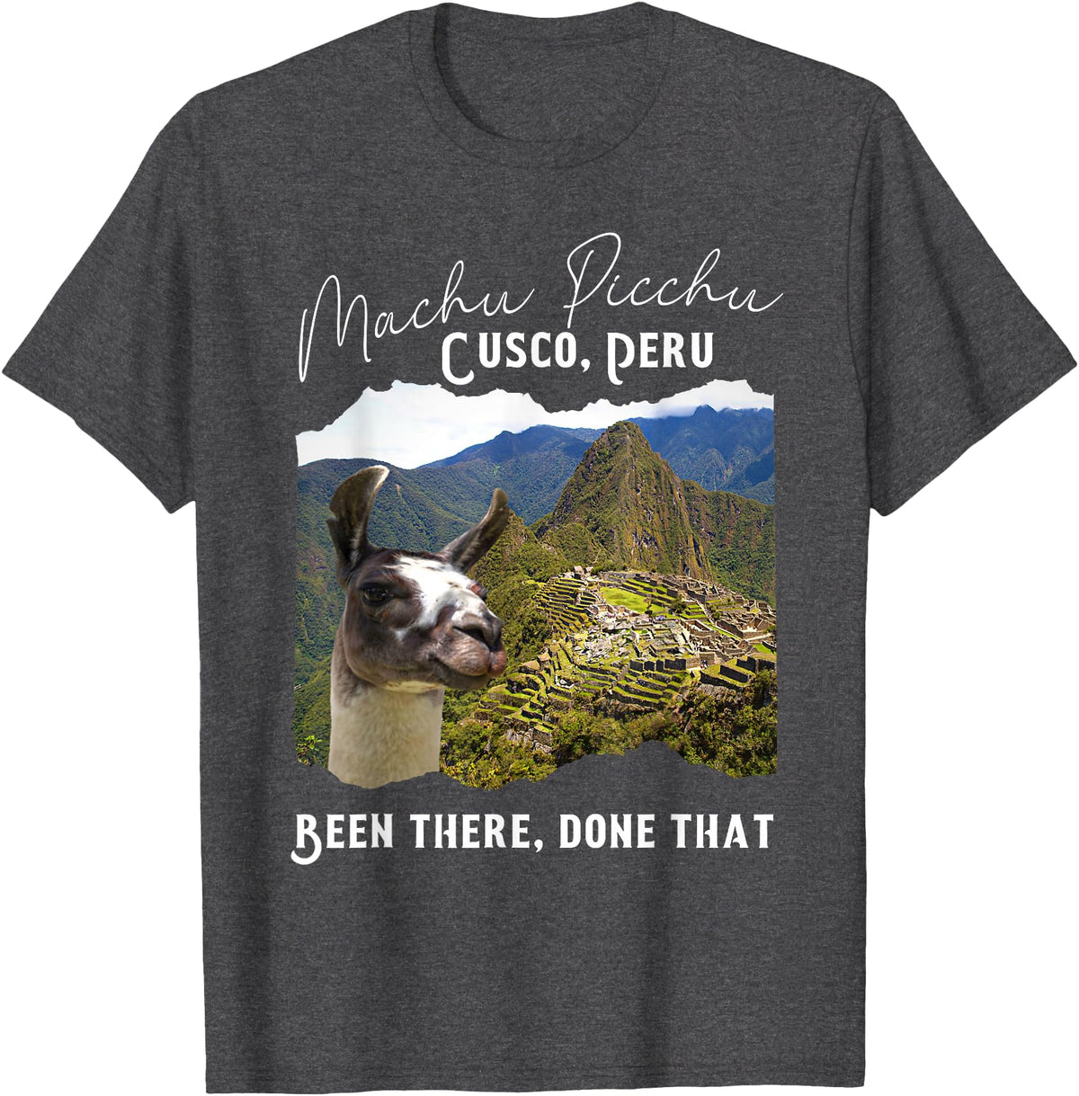 Machu Picchu Souvenir Llama Machu Picchu T-Shirt - Dark Heather Grey