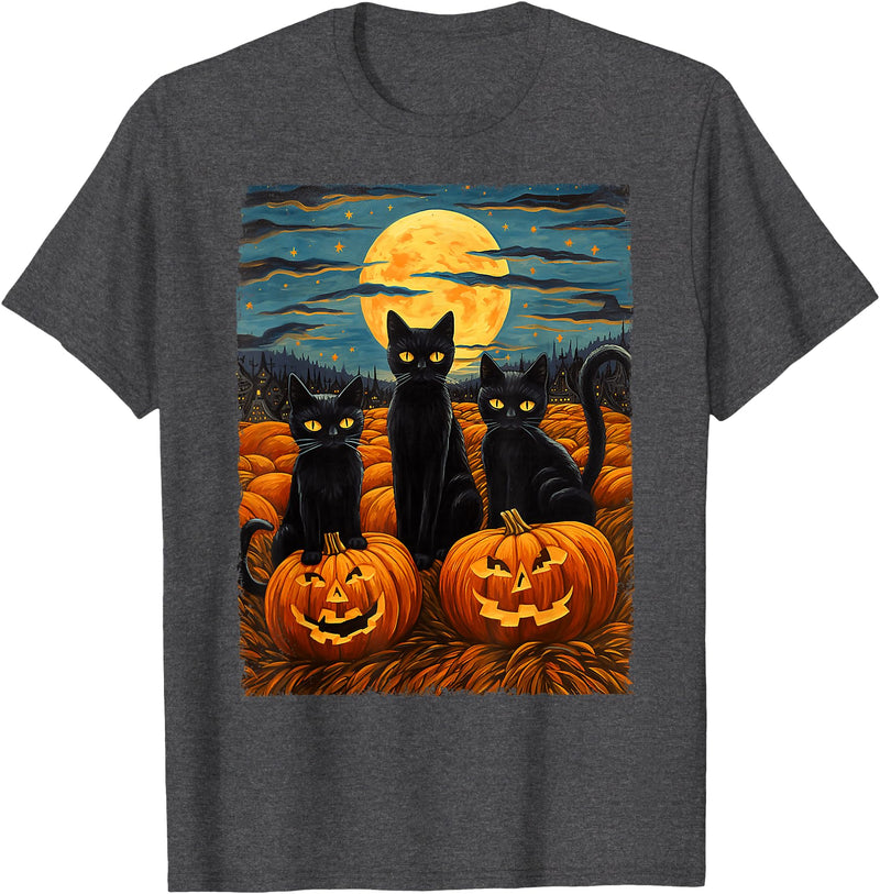 Fun Halloween Cat Designs - Van Gough Apparel Shop Black Cat Halloween Cat Lovers Starry Night Cat Van Gogh Cat T-Shirt -