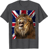 Patriotic Puppies Patriotic Roaring Lion UK Flag Distressed United Kingdom T-Shirt - Dark Heather Grey