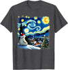 Van Gogh Polar Bear Xmas Tees Christmas Polar Bear Starry Night T-Shirt - Dark Heather Grey