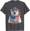Retro Merica Polar Bear USA July Fourth Polar Bear 4th of July US American Flag Patriotic T-Shirt - Dark Heather Grey