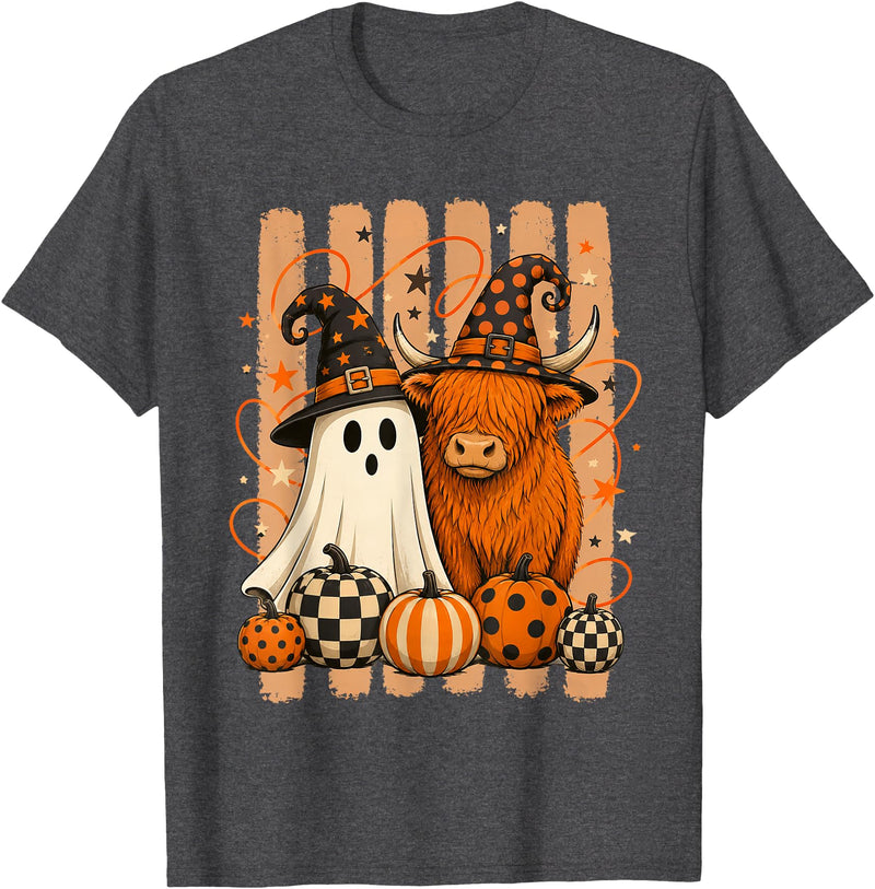 Spooky Highland Cow Heifer Funny Halloween Spooky Season T-Shirt - Dark Heather Grey