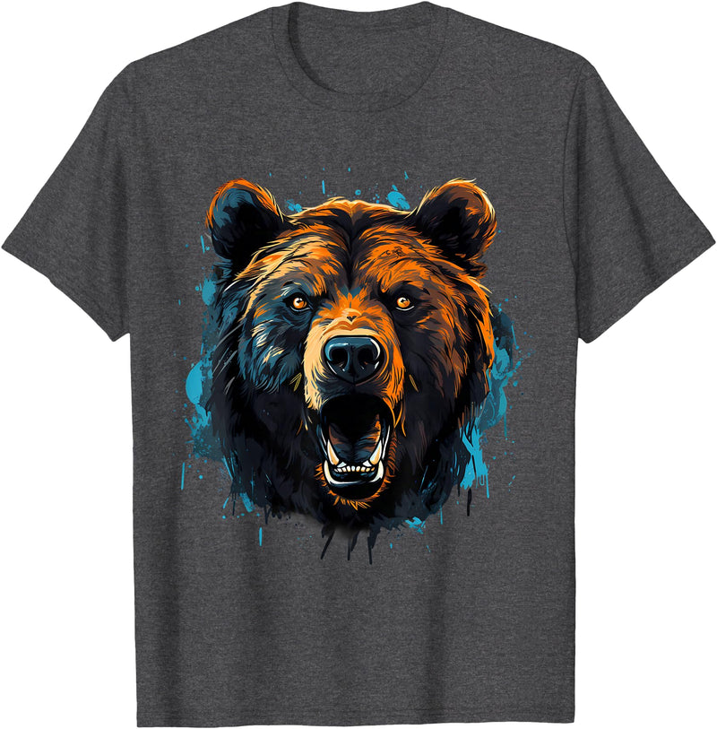 Forest Animal Art Bear Portrait Splash Forest Artwork Animal Lovers Motif T-Shirt - Dark Heather Grey