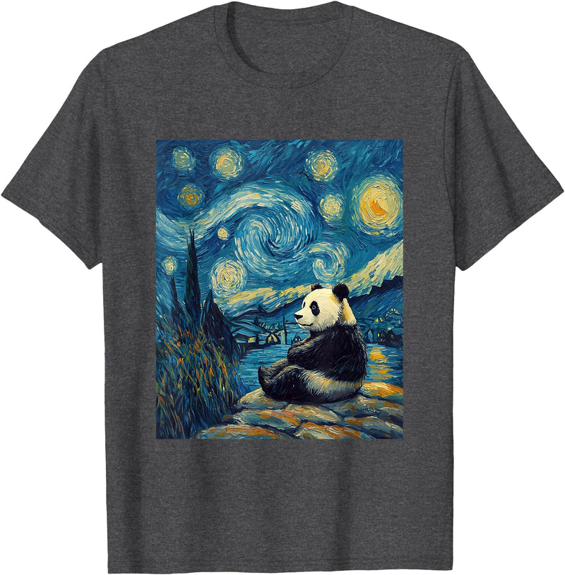 Bear Designs. Cute Panda Bear Van Gogh Style Starry Night Graphic T-Shirt - Dark Heather Grey