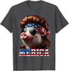 Funny Mullet Farm Pig Patriotic Pig Merica Mullet 4th of July And Father's Day Man Funny T-Shirt - Dark Heather Grey