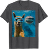 Selfie Llama and Shark Summer Scuba Diving Funny Llama Selfie with Shark Ocean Lovers T-Shirt - Dark Heather Grey
